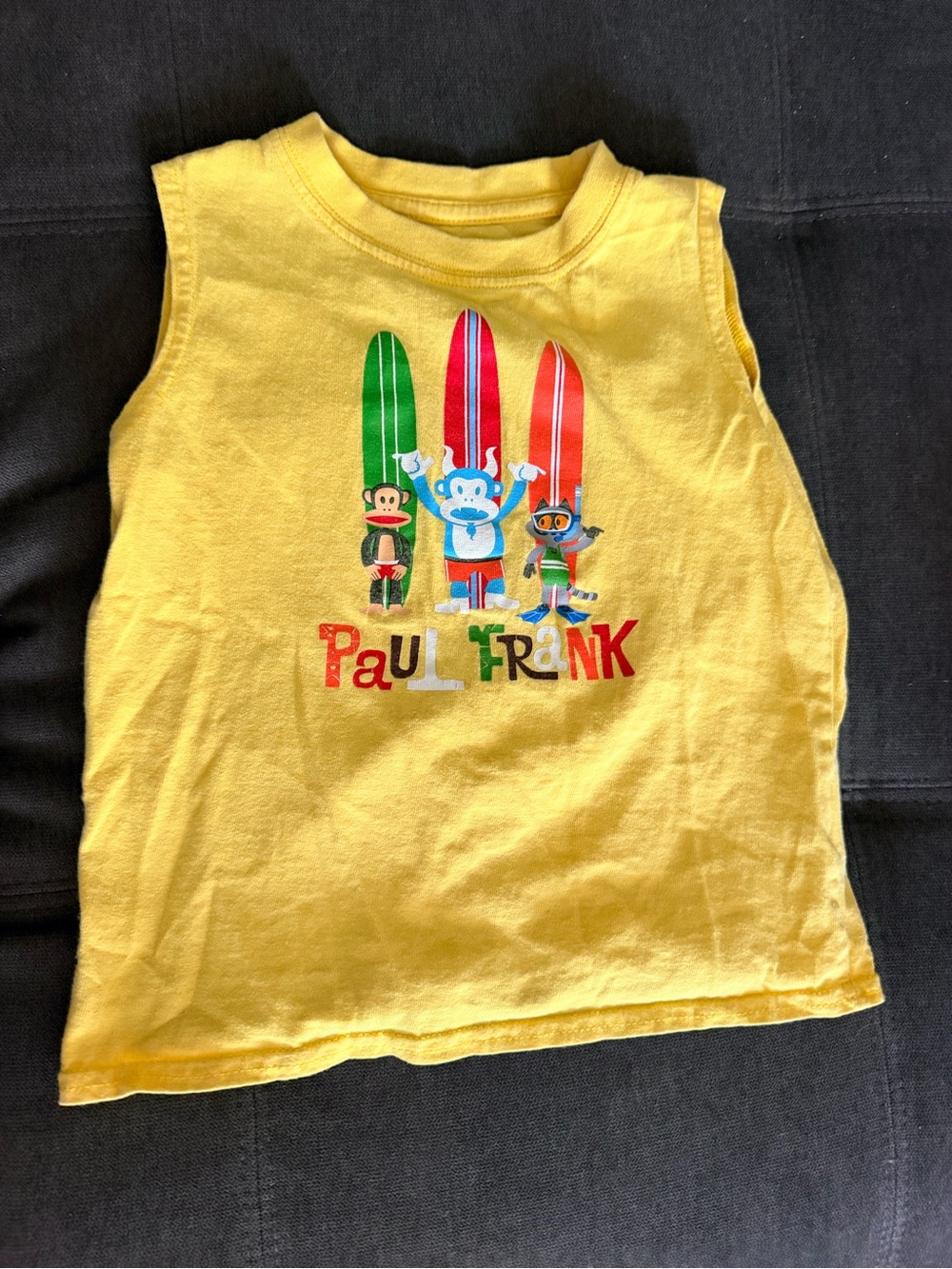Paul Frank Yellow Kids Tank with Surfing Monkey Graphic